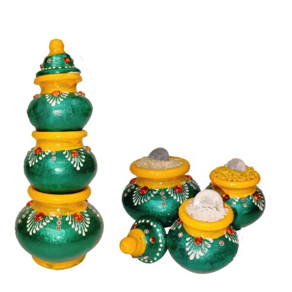 Terracotta Kubera Lakshmi Pot Set Brings Prosperity, Good Luck, Financial Gains to Home and Office (Green)