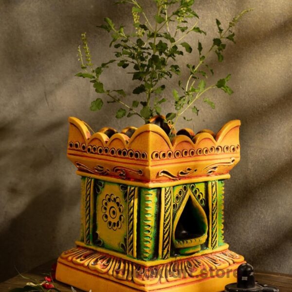 Mudkraft Terracotta Tulsi Brindavan Pot with Drainage Hole | Handmade Clay Tulsi Planter for Balcony, Home & Garden